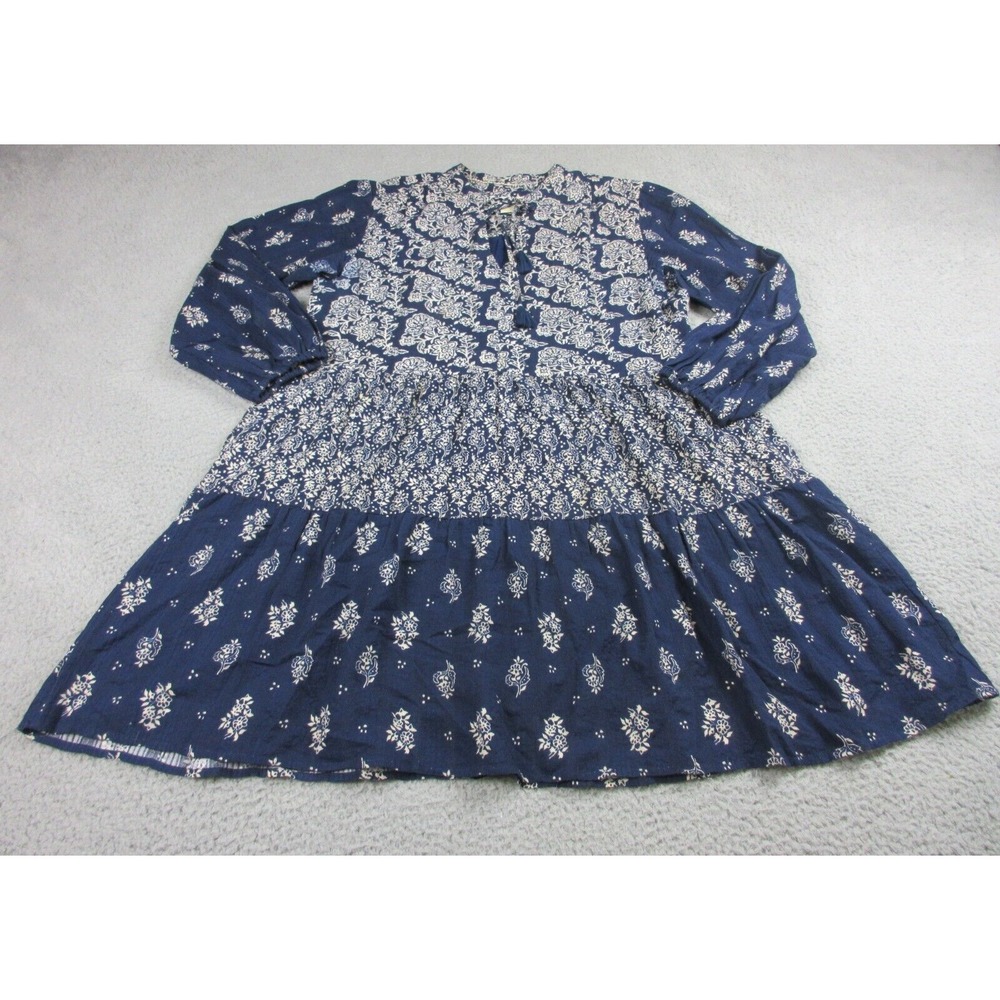 Anthropologie Maeve Carlita‎ Tiered Tunic Dress Womens Medium Blue Floral Ladies